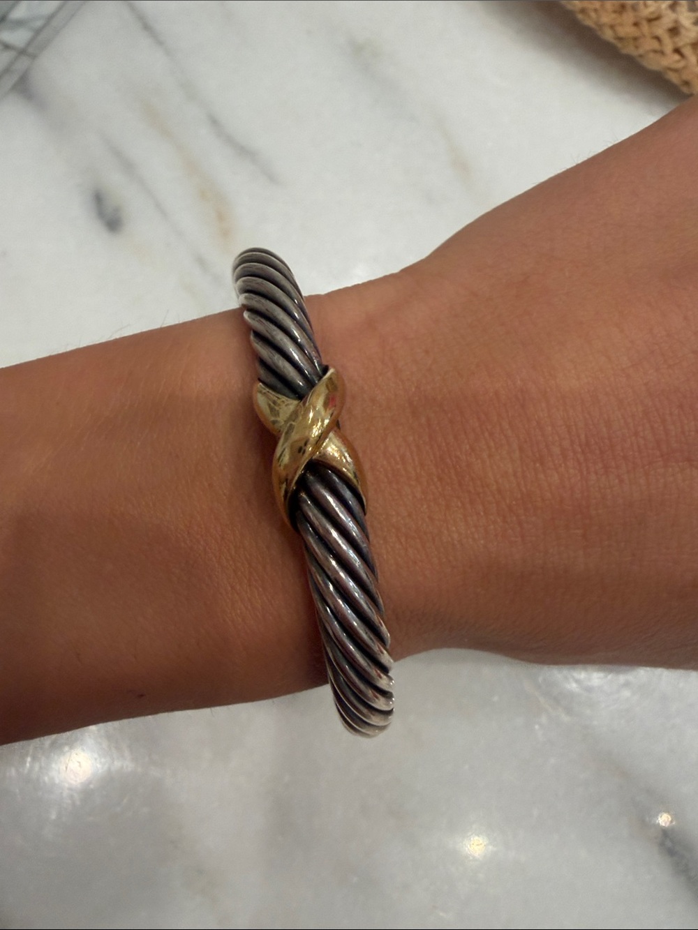 David Yurman Silver Twisted Cable Bracelet with Gold Crossover
